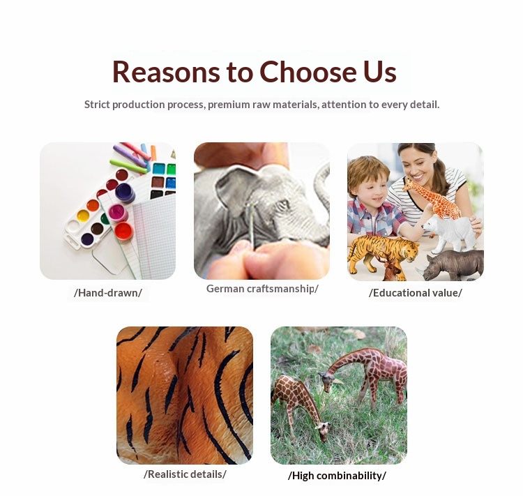 Modèles d'animaux solides pour simulation cognitive : lion, tigre, éléphant, hippopotame, girafe, ours brun, kangourou, zèbre (jouet)_voghion.com