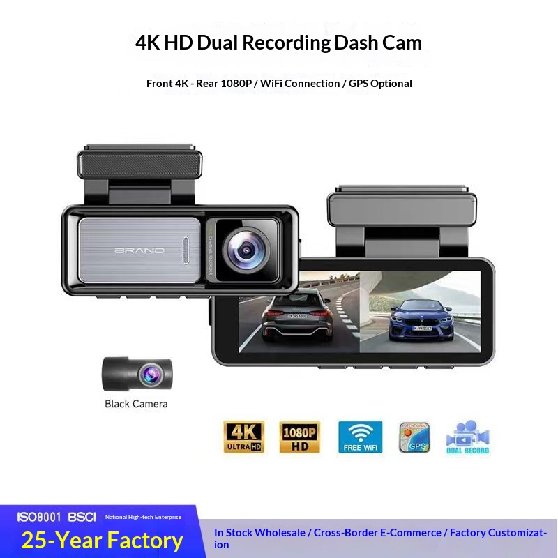 4K Dual-recording 130-degree WIFI Dashcam With Parking Monitoring 3.2inch Dual-recording DashCam For Front And Rear_voghion.com