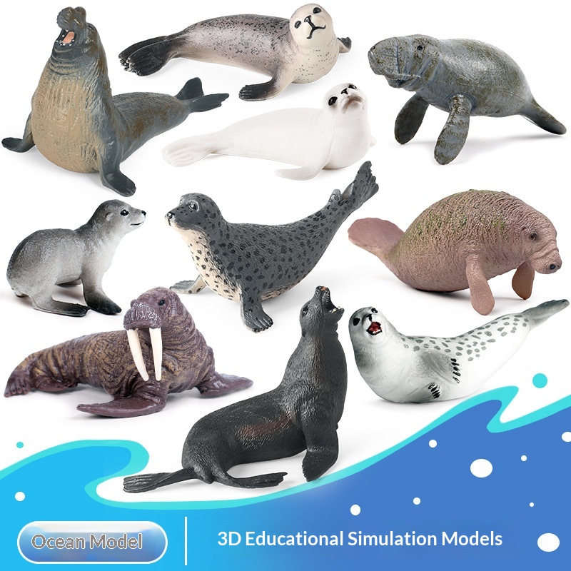 Çocuklar İçin Deniz Hayvanı Oyuncak Modelleri, Simüle Edilmiş Deniz Aslanları, Foklar, Morslar, Balıklar (Pasta Süslemesi ve Akvaryum İçin)_voghion.com