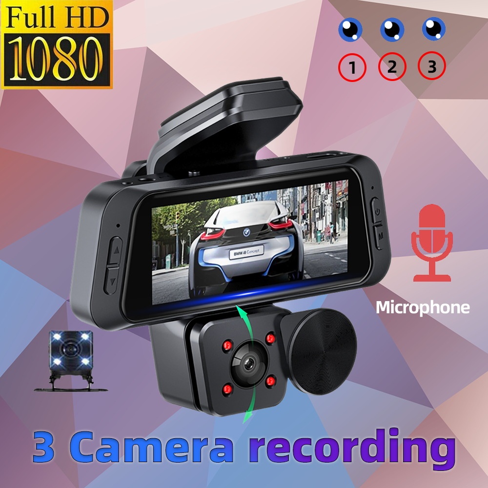 2025 Cross-Border HD Dash Cam 3-Channel 1080P Recorder Camera Phone Playback Video_voghion.com
