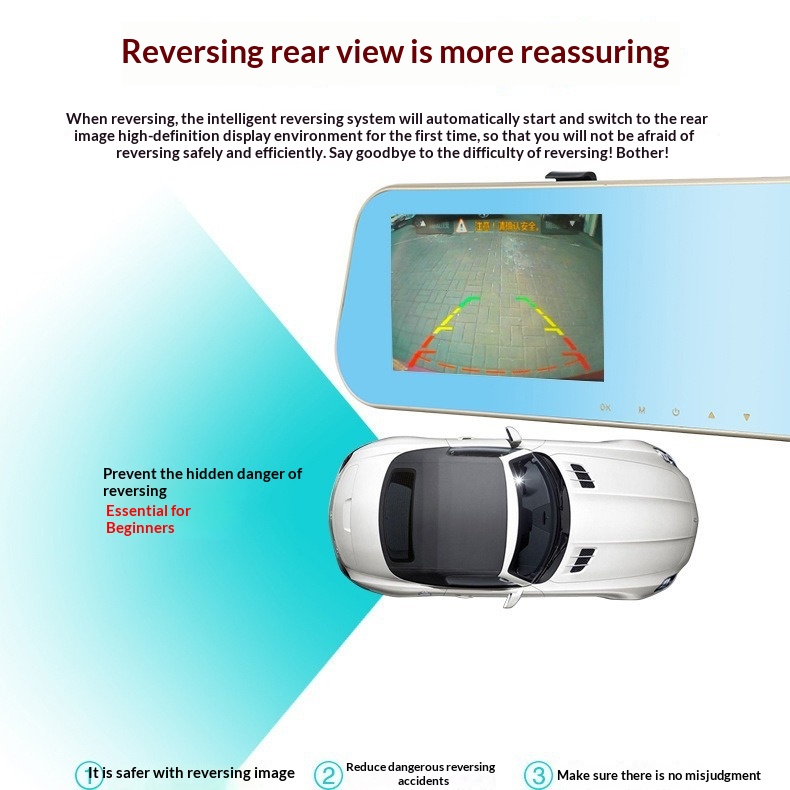 Car Rearview Mirror 4.3inch HD Dual-Lens Dash Cam Front And Rear Dual Recording Reversing Image In-Car DVR_voghion.com