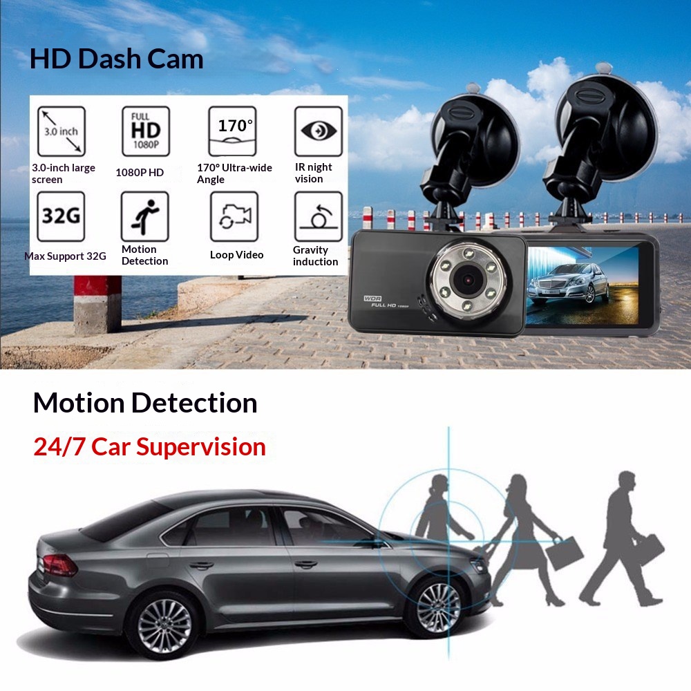 Cameră auto dvr dublă hd supraveghere și cameră marșarier ascunsă_voghion.com