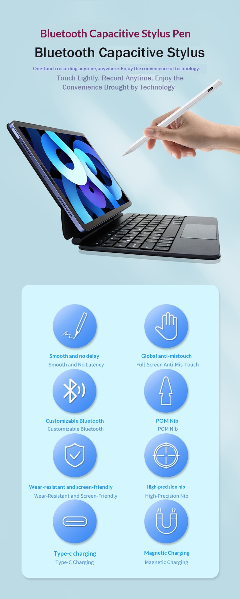 Compatible avec l'Apple Pencil capacitif de deuxième génération, stylet magnétique à chargement par ordinateur et écran tactile._voghion.com