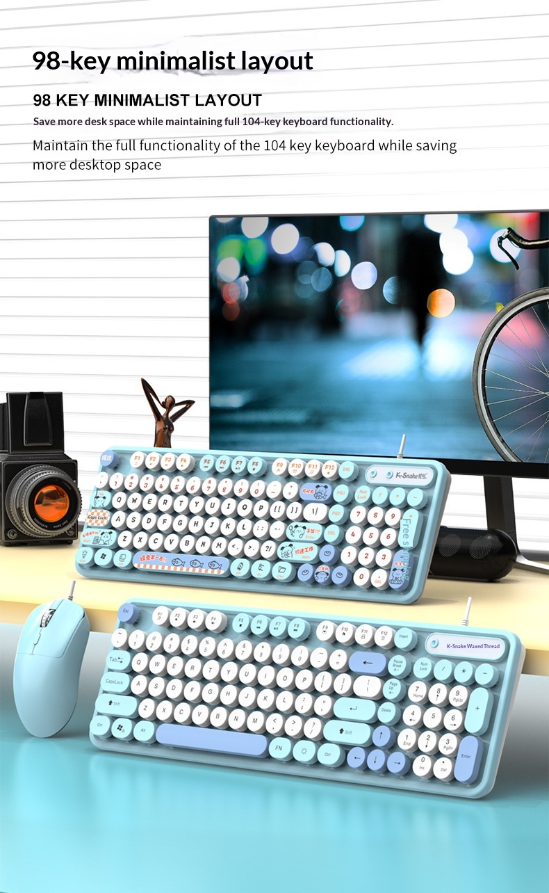 Retro Punk Keyboard And Mouse Set For Desktop And Laptop Pc_voghion.com