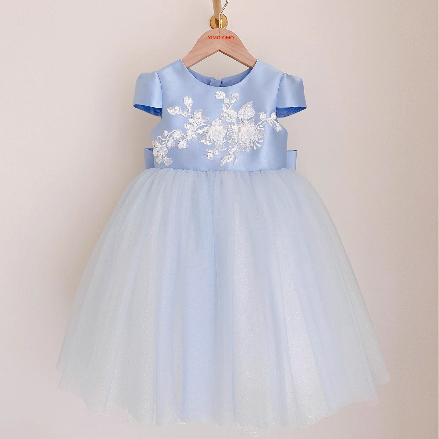 Dziewczęca formalna, lekka, luksusowa sukienka z tiulu z kokardą, cekinowa odzież dziecięca dla małych dziewczynek_voghion.com