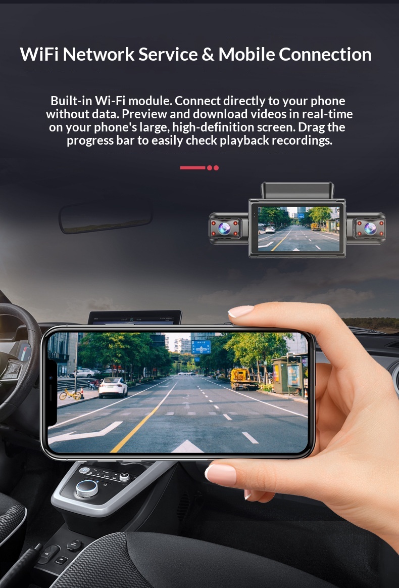 Caméra embarquée 4K HD transfrontalière 2025 avec connexion Wi-Fi et téléphone portable, vision nocturne Starlight, double enregistreur DVR pour voiture et enregistrement quadruple._voghion.com