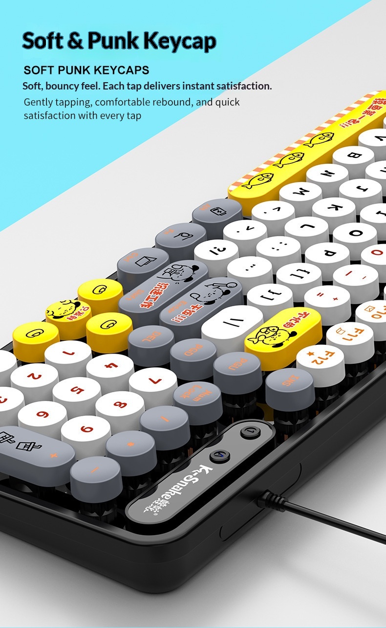Retro Punk Keyboard And Mouse Set For Desktop And Laptop Pc_voghion.com