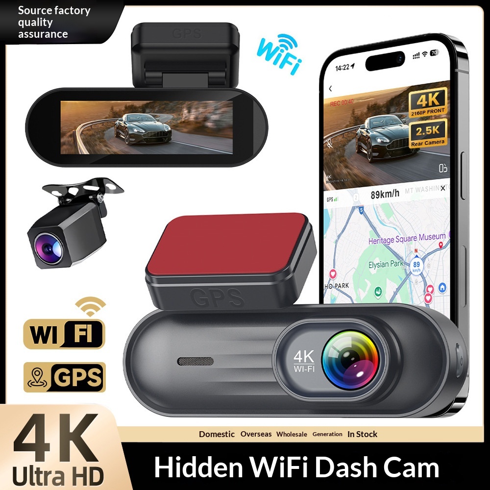 Cross-Bordr 4K Dashcam mit WLAN, Ultra HD-Front- und Rückfahrkamera, GPS, Nachtsicht, 24-Stunden-Parküberwachung und Rückfahrkamera_voghion.com