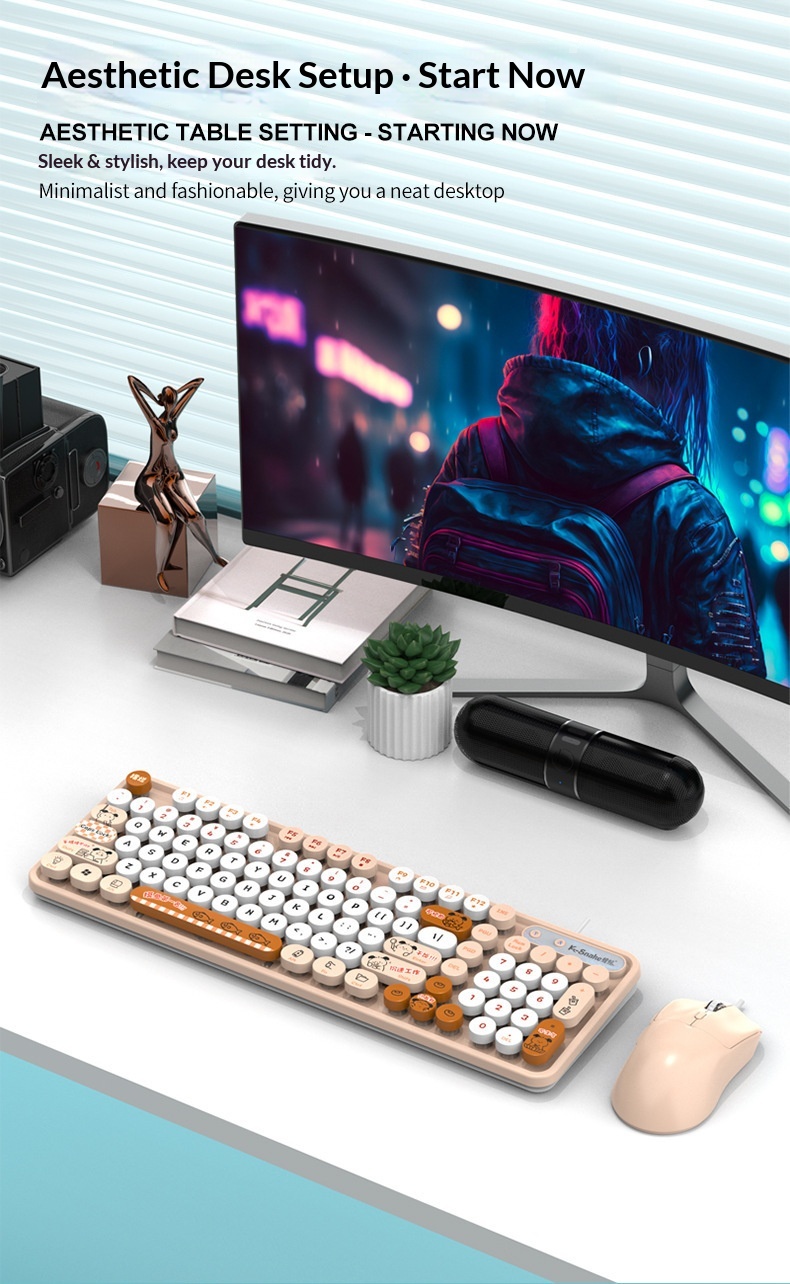 Retro Punk Keyboard And Mouse Set For Desktop And Laptop Pc_voghion.com