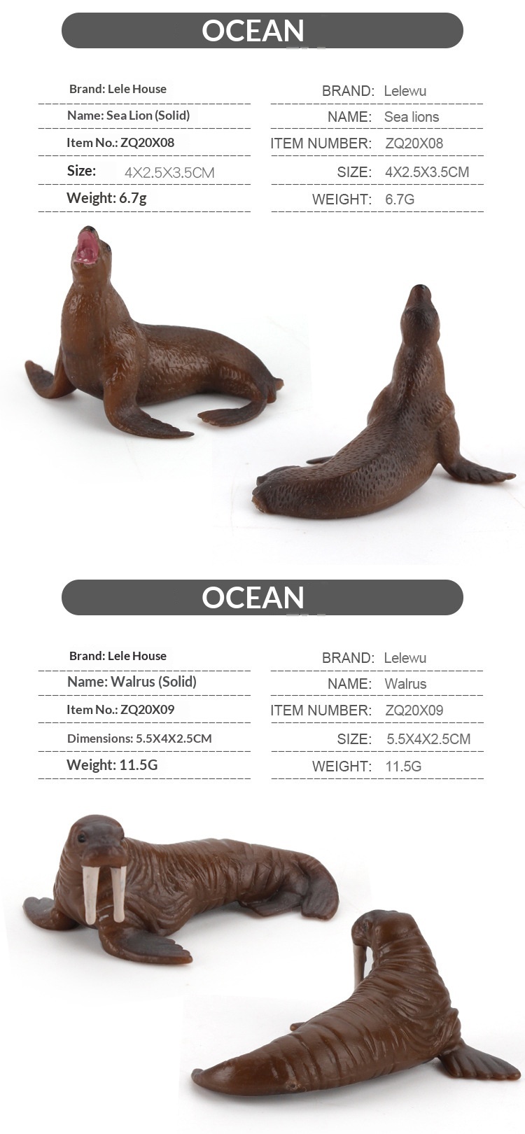 Cross-Border Simulation Children's Ocean Animal Model Mini Whale Shark Dolphin Turtle Sea Lion Solid Static Figurine_voghion.com