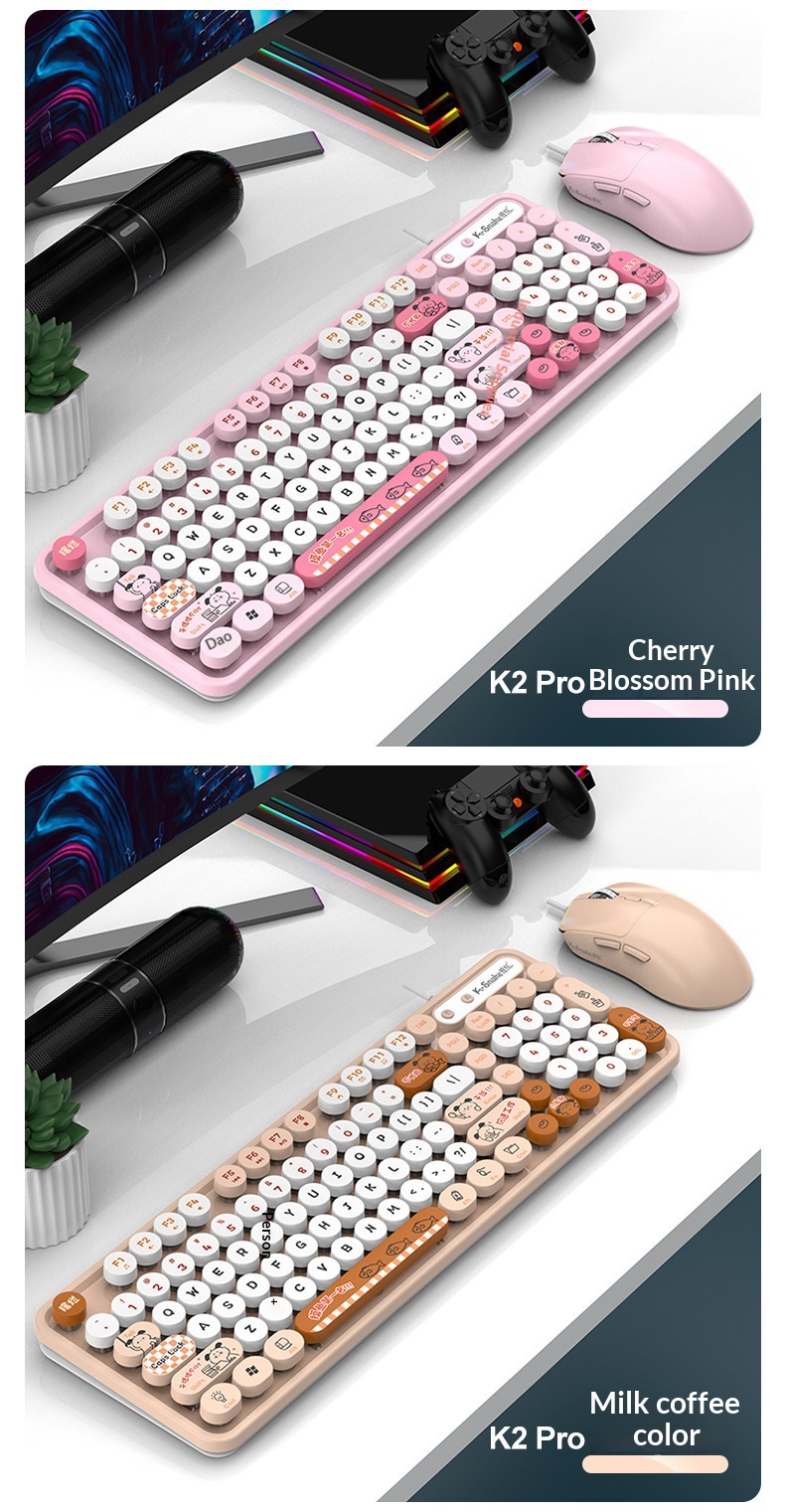 Retro Punk Keyboard And Mouse Set For Desktop And Laptop Pc_voghion.com