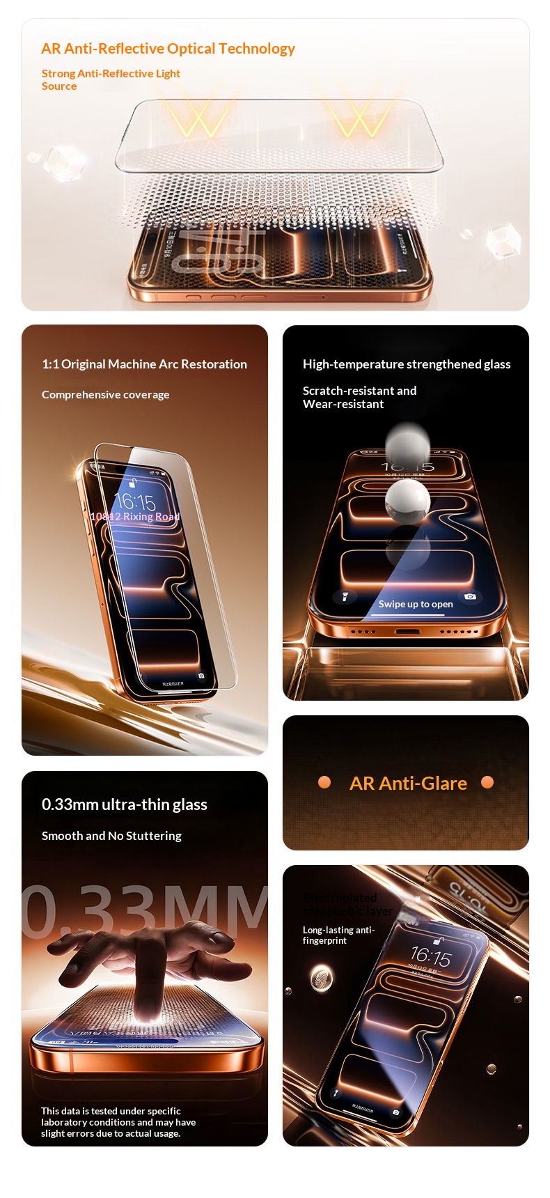 Pellicola protettiva antiriflesso AR per iPhone 17 Pro Max in vetro temperato HD a schermo intero._voghion.com