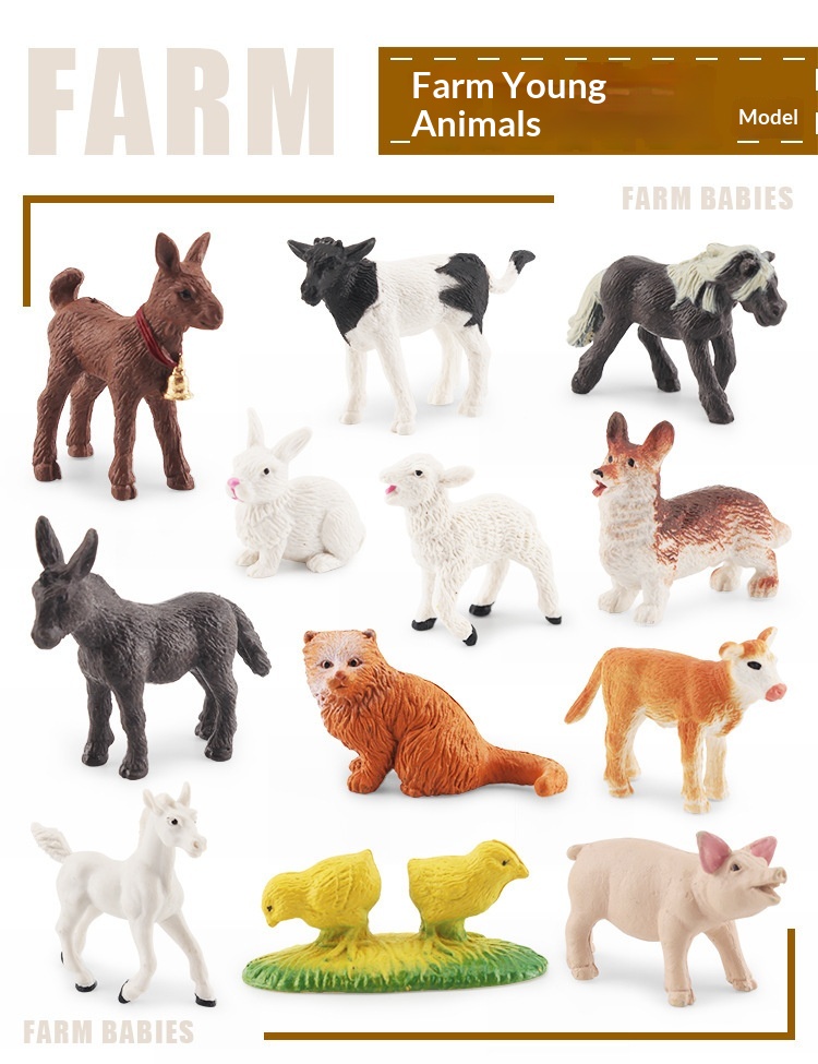 Simulazione transfrontaliera Mini fattoria con pollame, galline, anatre, oche, mucche, piccoli animali, modelli in miniatura, sandbox_voghion.com