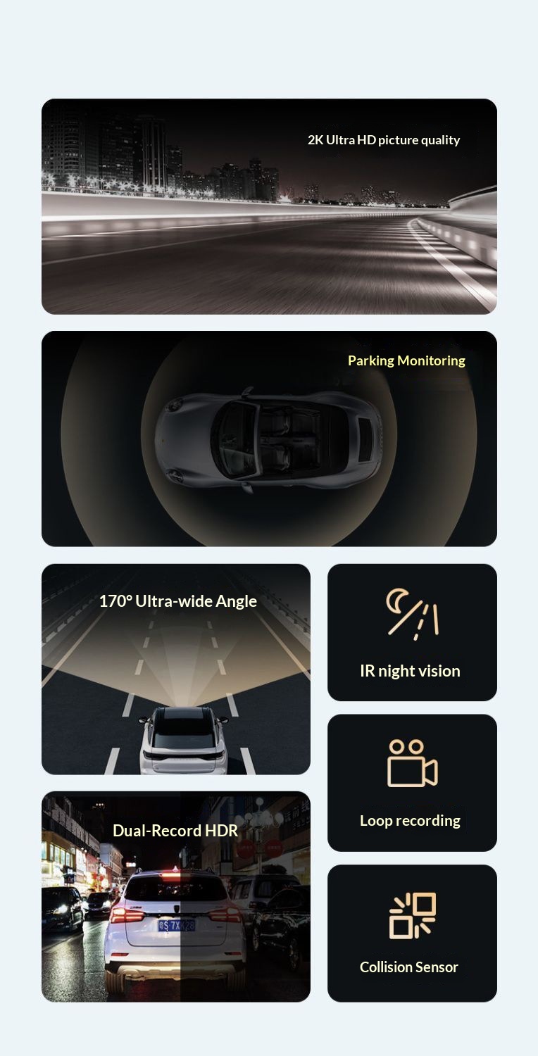 Dashcam 2k hd med inspelning fram och bak samt backkamera_voghion.com