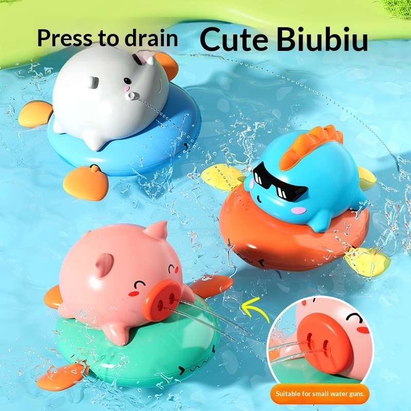 Boys And Girls Bathroom Bathing Cartoon Pig Riding Flying Fish Swimming Turtle Little Frog Children's Water Play Toys_voghion.com