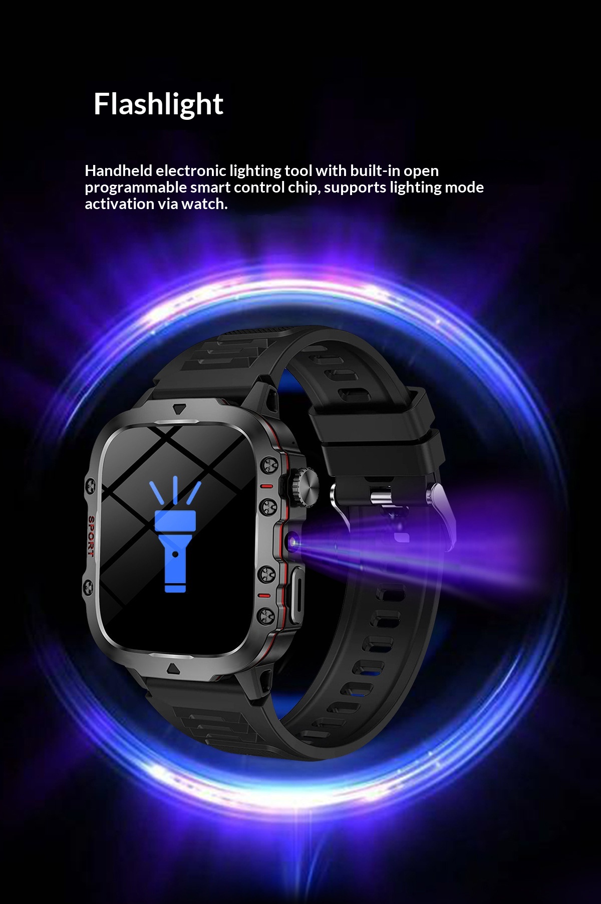 Smartwatch sport h19 con ampio display e torcia integrata_voghion.com