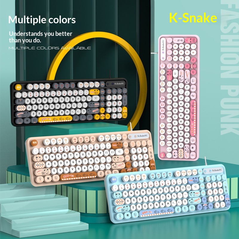 Viper K2 Wired USB Keyboard Mouse Retro Punk Style For Girls Desktop Laptop Office Set_voghion.com