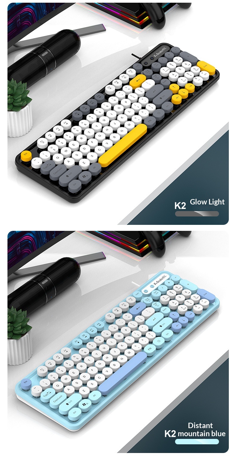 Retro Punk Keyboard And Mouse Set For Desktop And Laptop Pc_voghion.com