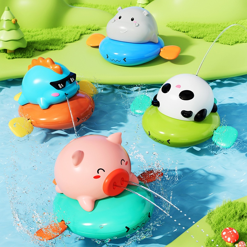 Boys And Girls Bathroom Bathing Cartoon Pig Riding Flying Fish Swimming Turtle Little Frog Children's Water Play Toys_voghion.com