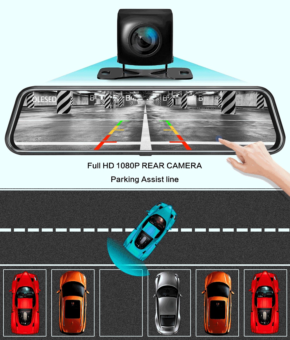 Espelho retrovisor dashcam dvr 10 polegadas dual 1080p hd_voghion.com