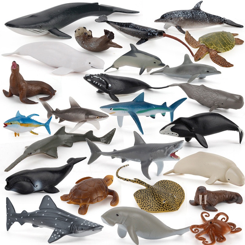 Cross-Border Simulation Children's Ocean Animal Model Mini Whale Shark Dolphin Turtle Sea Lion Solid Static Figurine_voghion.com