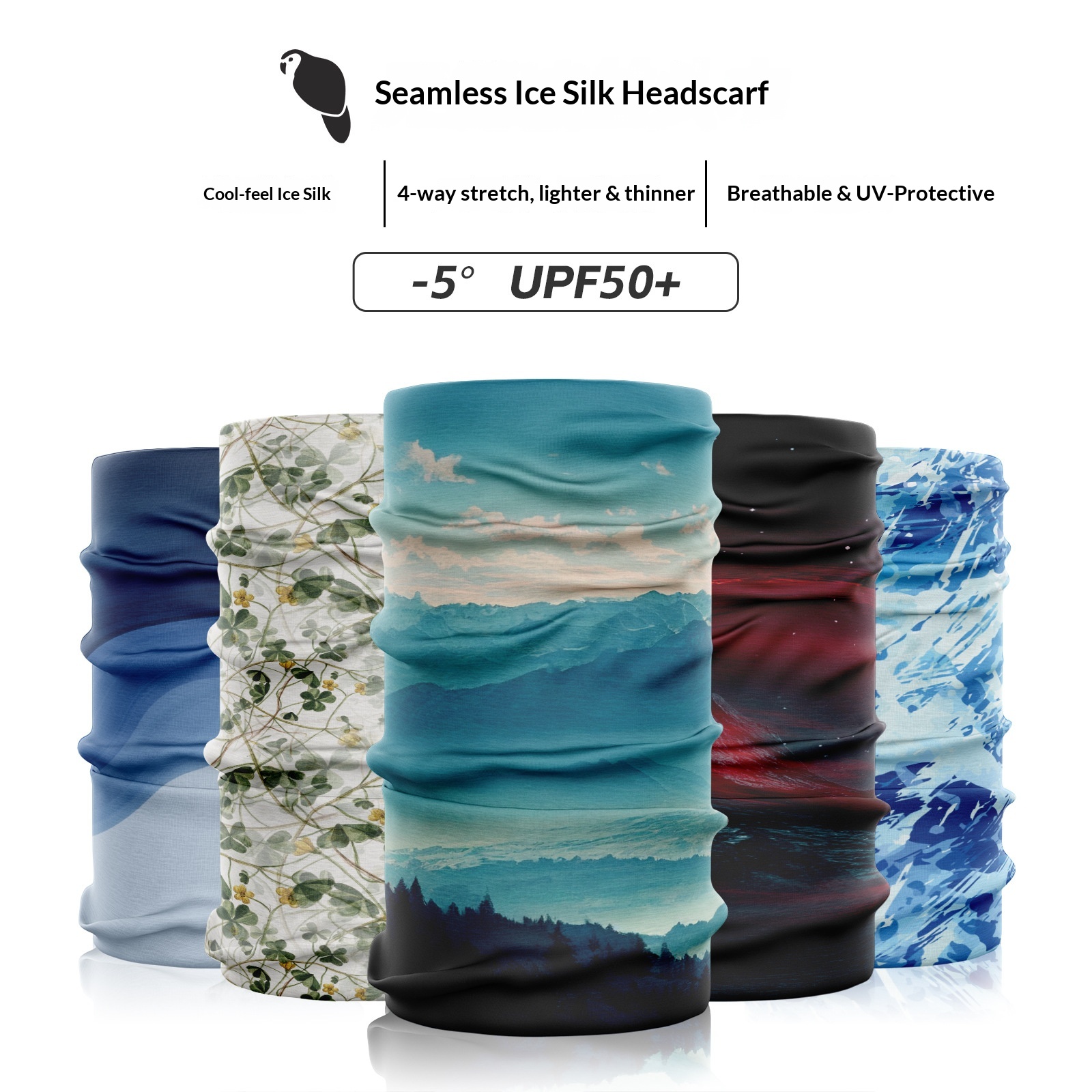 Masque facial de cyclisme rafraîchissant en soie glacée sans couture Xunhui, protection solaire UV, foulard magique extensible dans les quatre sens_voghion.com