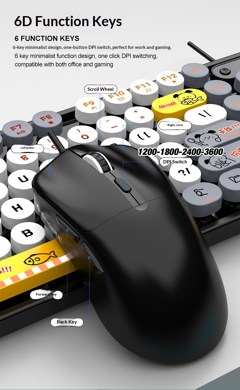 Retro Punk Keyboard And Mouse Set For Desktop And Laptop Pc_voghion.com