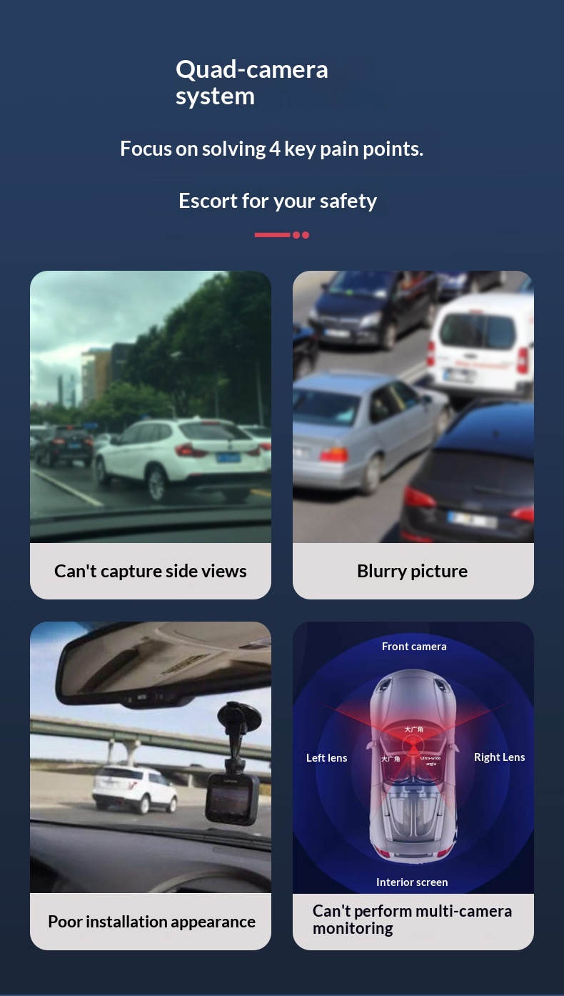 Caméra embarquée 4K HD transfrontalière 2025 avec connexion Wi-Fi et téléphone portable, vision nocturne Starlight, double enregistreur DVR pour voiture et enregistrement quadruple._voghion.com