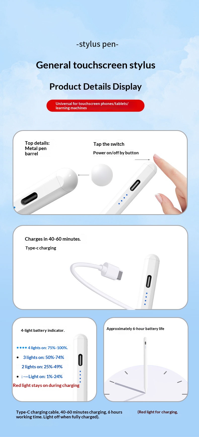 Universeller kapazitiver Touchscreen-Stift für Samsung iPad, kompatibel mit Tablets und Smartphones_voghion.com