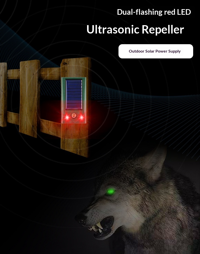 Rechargeable Solar Ultrasonic Wolf Repeller Waterproof Led Light_voghion.com