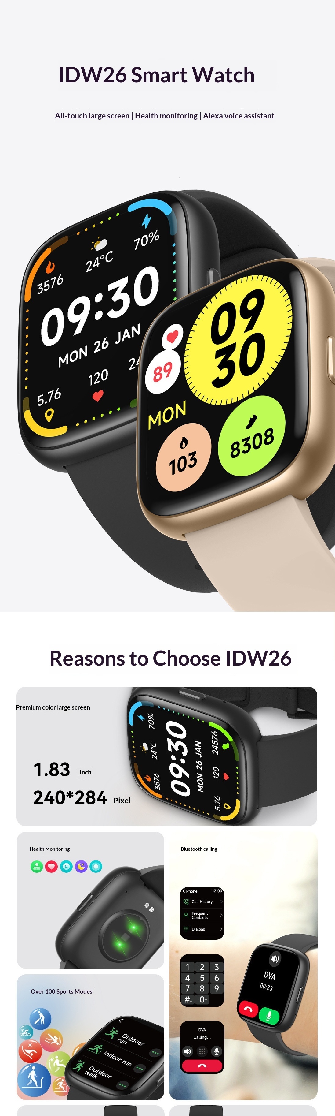 Smartwatch With Bluetooth Calling Alexa Voice Assistant And Fitness_voghion.com