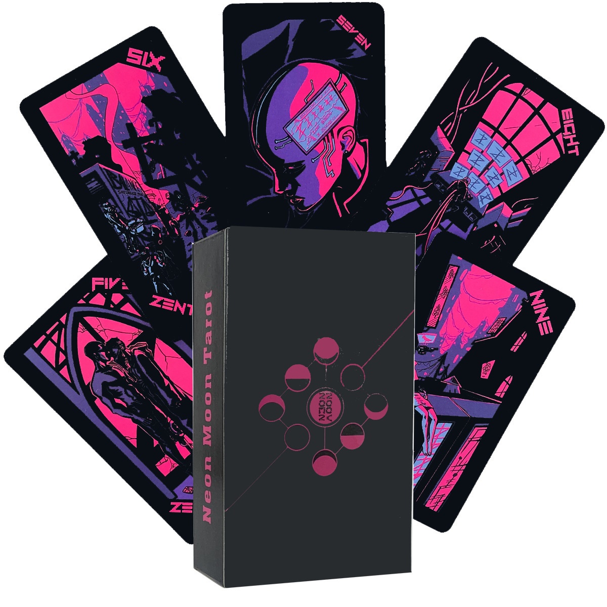 Cyberpunk Neon Moon Tarot Cards_voghion.com