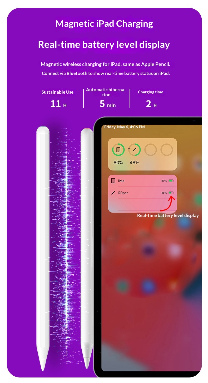 Stylet magnétique rechargeable capacitif compatible avec iPad Touch et écran tactile Bluetooth_voghion.com
