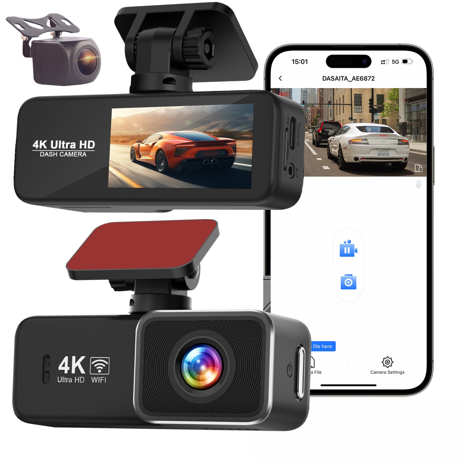 Cámara de salpicadero WIFI transfronteriza 4K HD con visión nocturna, gran angular, DVR para coche, doble lente, GPS y seguimiento de conducción._voghion.com