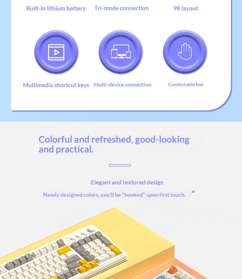 Teclado inalámbrico Bluetooth de tres modos, de alta calidad, para juegos, oficina y escritura, compatible con ordenadores de sobremesa y portátiles. Recargable._voghion.com