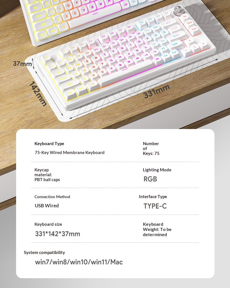 FURYCUBE IP75 Luminous Mechanical Feel Computer Gaming Esports High-Value Wired Silent Keyboard_voghion.com