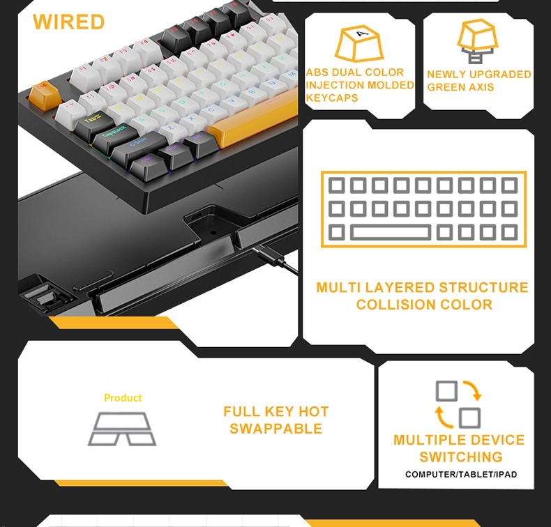 Wow K98 Mekanik Mavi Kırmızı Siyah Çay Anahtarlı Kablolu Klavye Tuş Hattı Ayrımı Bilgisayar Dizüstü Harici Ofis Oyun Klavyesi_voghion.com
