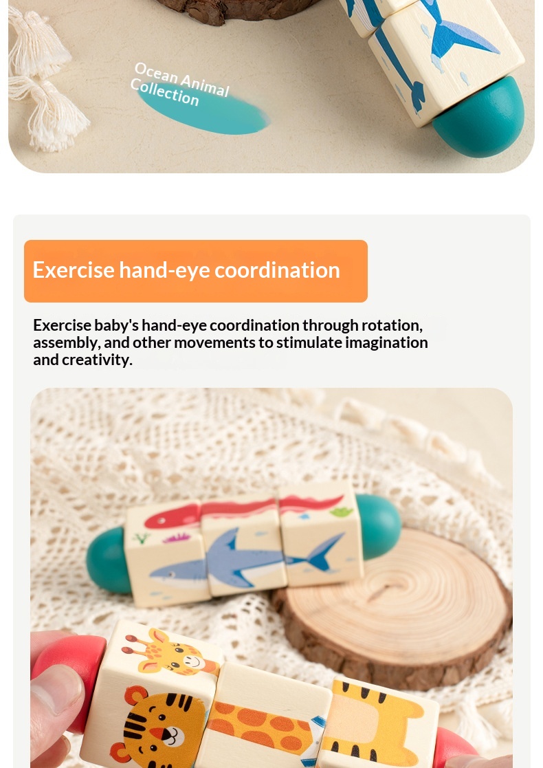 Quebra-cabeça de blocos giratórios para jardim de infância, de 3 a 6 anos, educativo, para aprendizagem precoce, interativo para pais e filhos._voghion.com