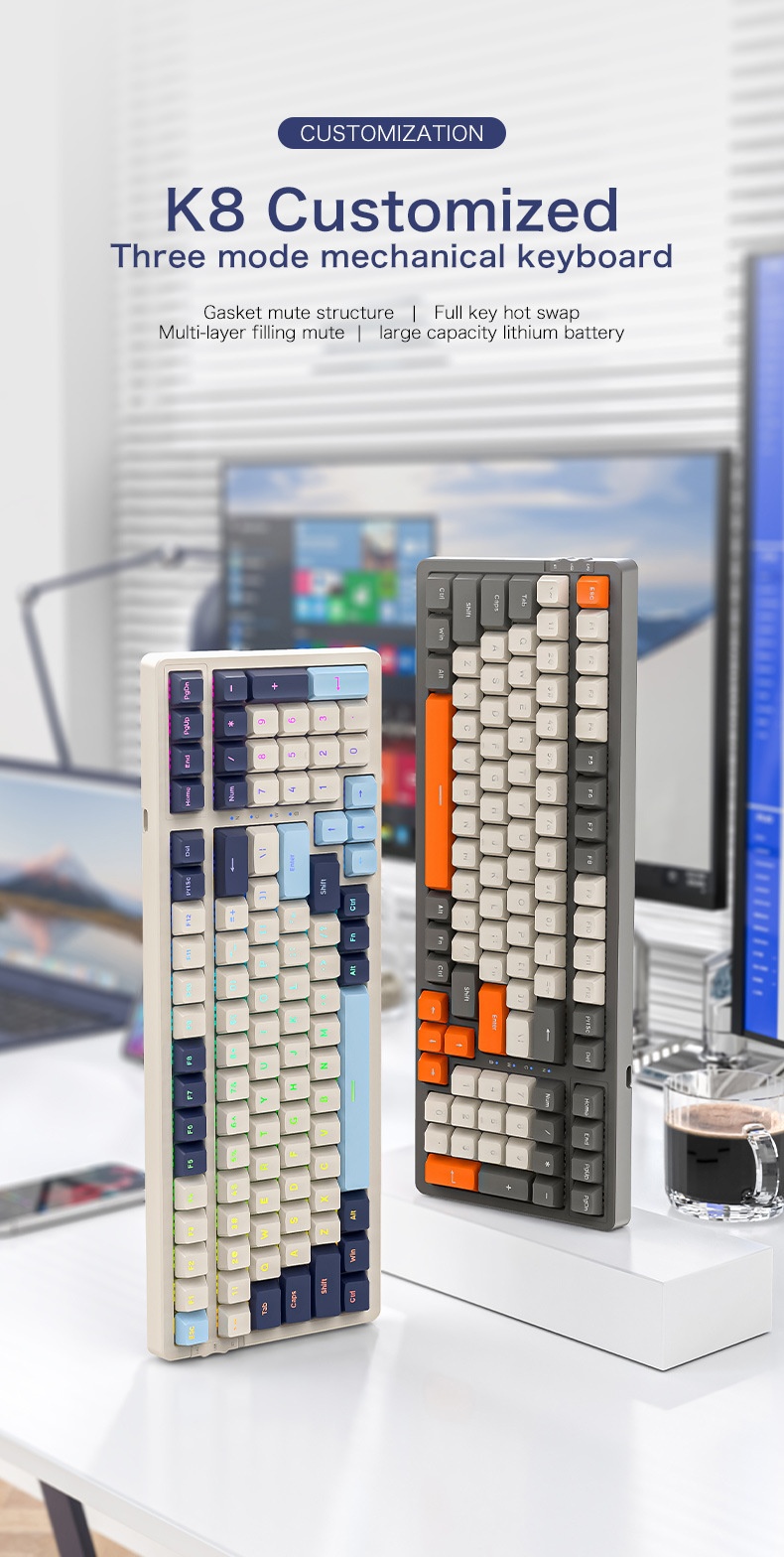 Liberty Wolf K8 Mechanical Keyboard Wireless 2.4G Bluetooth Tri-Mode Hot-Swappable Customizable Gaming Gasket Structure_voghion.com