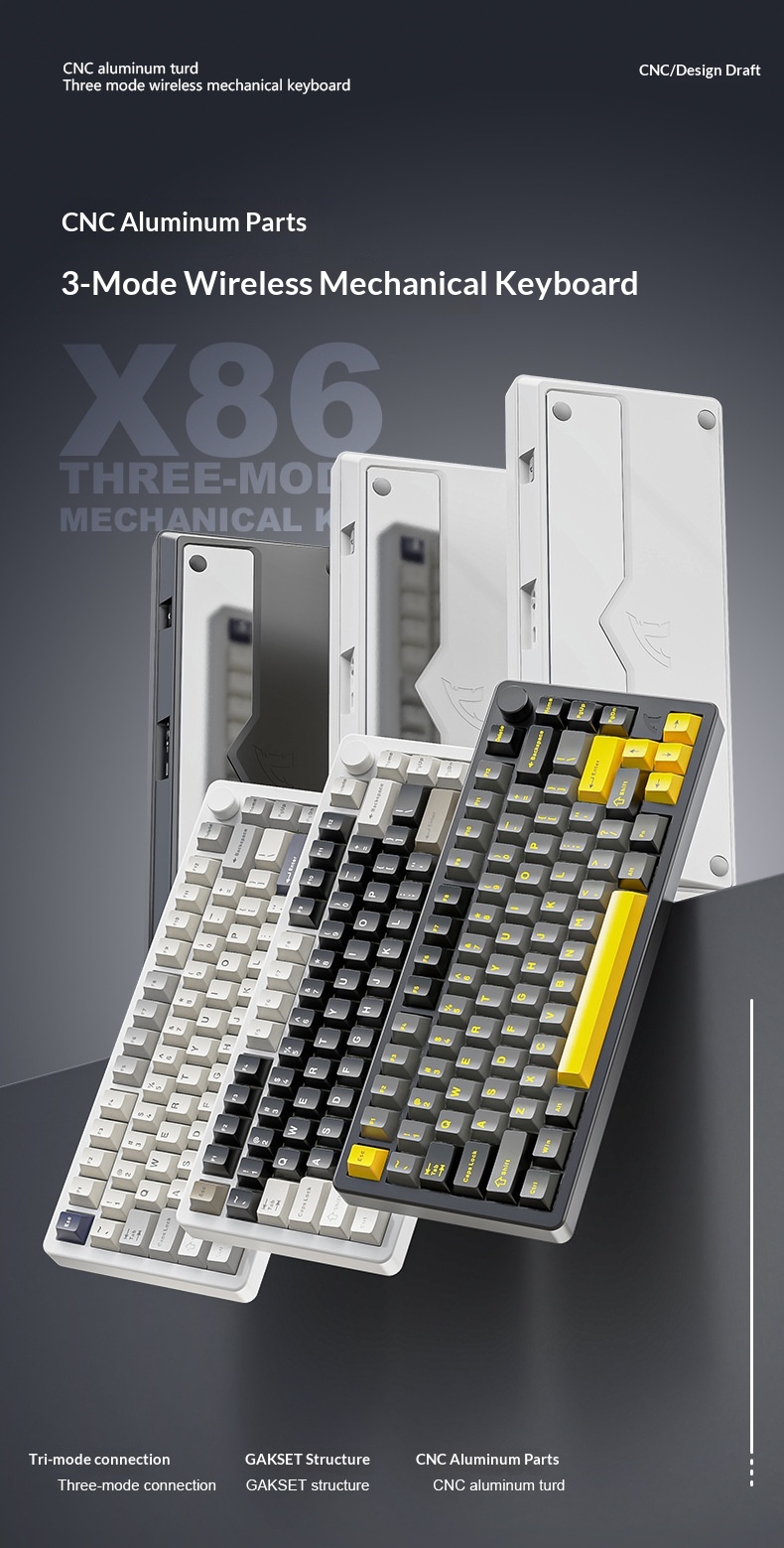 Teclado mecánico Attack Shark X86 con acabado de aluminio, RGB, inalámbrico, Bluetooth y estructura de junta de tres modos._voghion.com