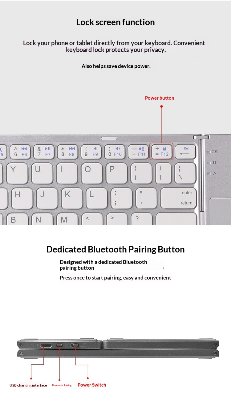 Grenzenlose, kabellose Bluetooth-Falttastatur, geeignet für Business-Tablets und Büros – ultradünn und tragbar_voghion.com