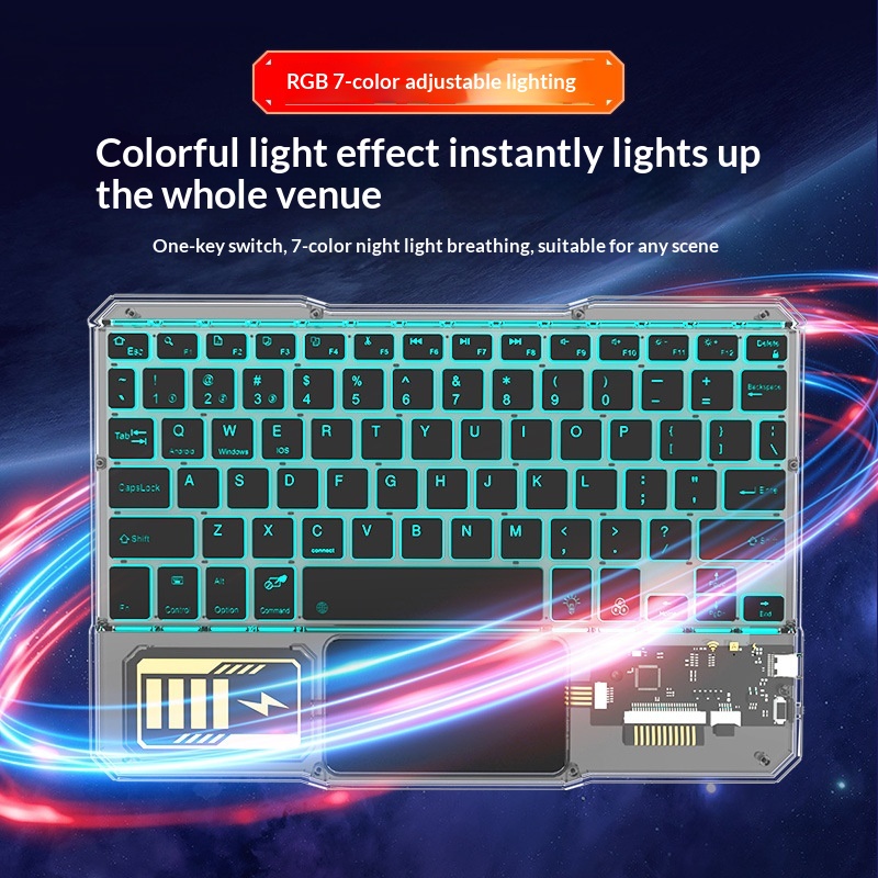 Compatible IPad Bluetooth Gradient Multi-System Device Silent Lightweight Portable 10inch Luminous Transparent Keyboard_voghion.com