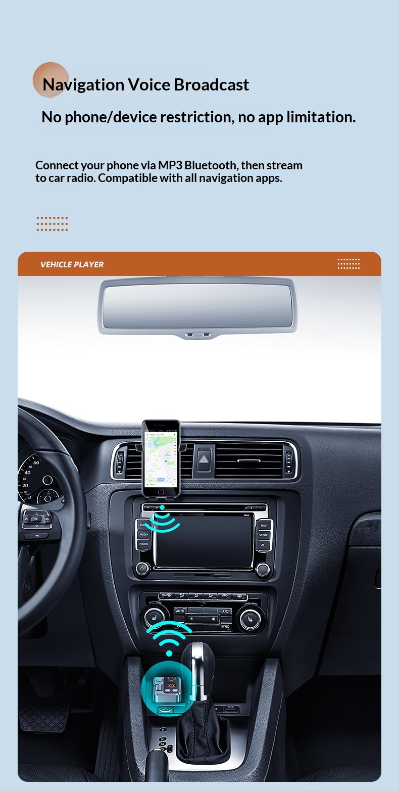 Bluetooth bilsæt med mp3 afspiller og hurtigoplader_voghion.com