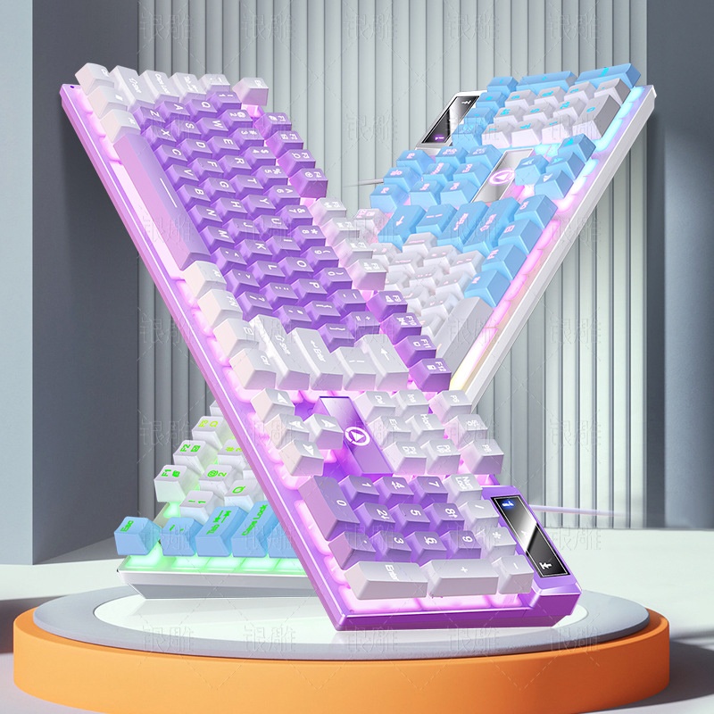 Teclado con cable para juegos Silver Eagle K500, con bloques de color, luminoso y tacto mecánico, accesorios para ordenador de sobremesa._voghion.com