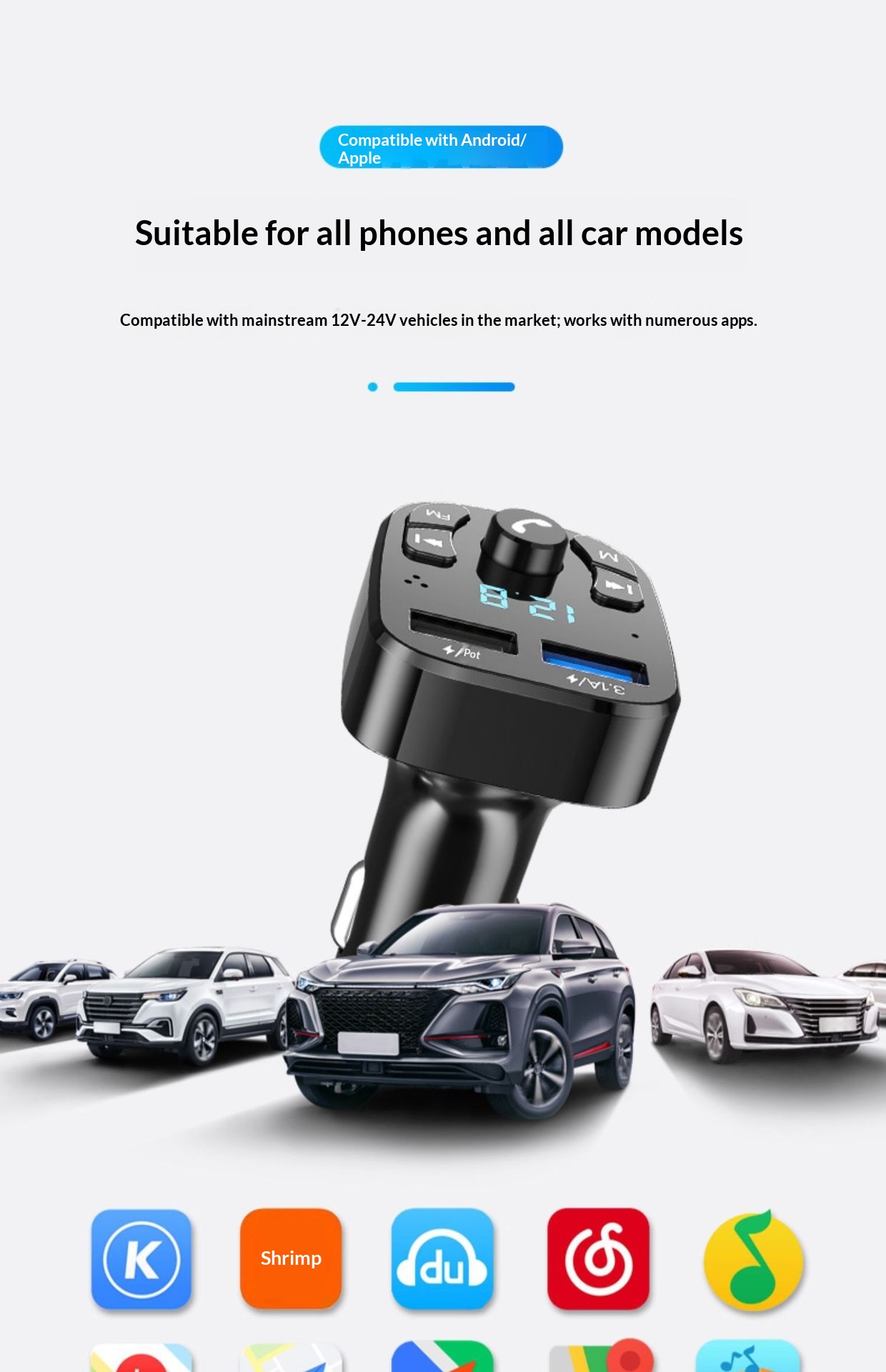 Bluetooth carkit mp3-speler met snellader voor in de auto_voghion.com