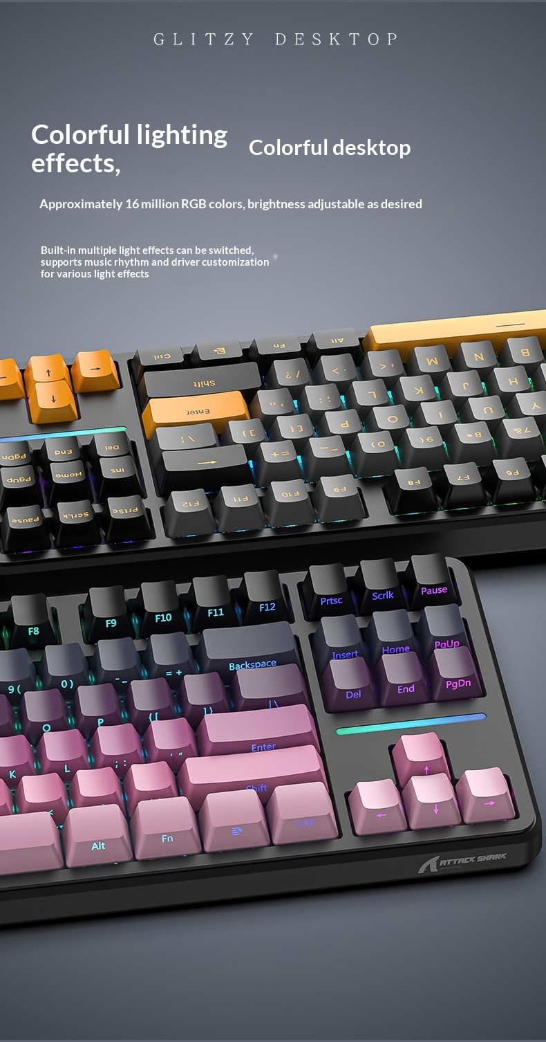 Teclado mecánico inalámbrico Attack Shark X87 con Bluetooth, triple modo, junta personalizable y grabado lateral para juegos._voghion.com