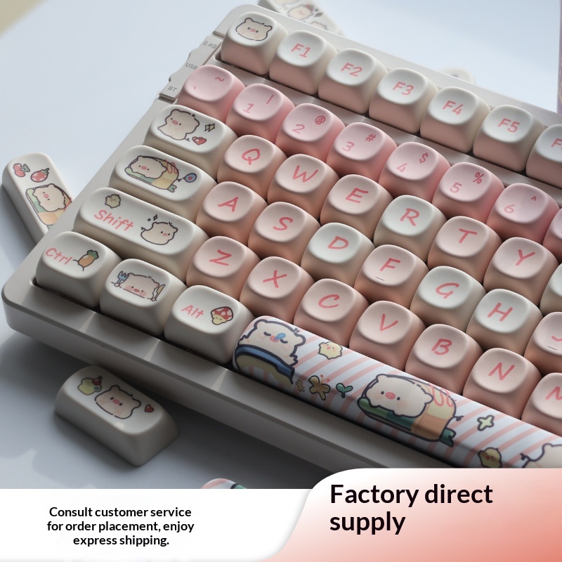 Juego completo de teclas personalizables de PBT con diseño de cerdito rosa MOA Height, cinco caras, sublimación de tinta._voghion.com