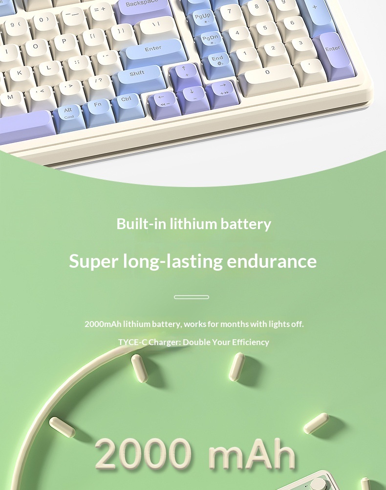 Teclado inalámbrico Bluetooth de tres modos, de alta calidad, para juegos, oficina y escritura, compatible con ordenadores de sobremesa y portátiles. Recargable._voghion.com