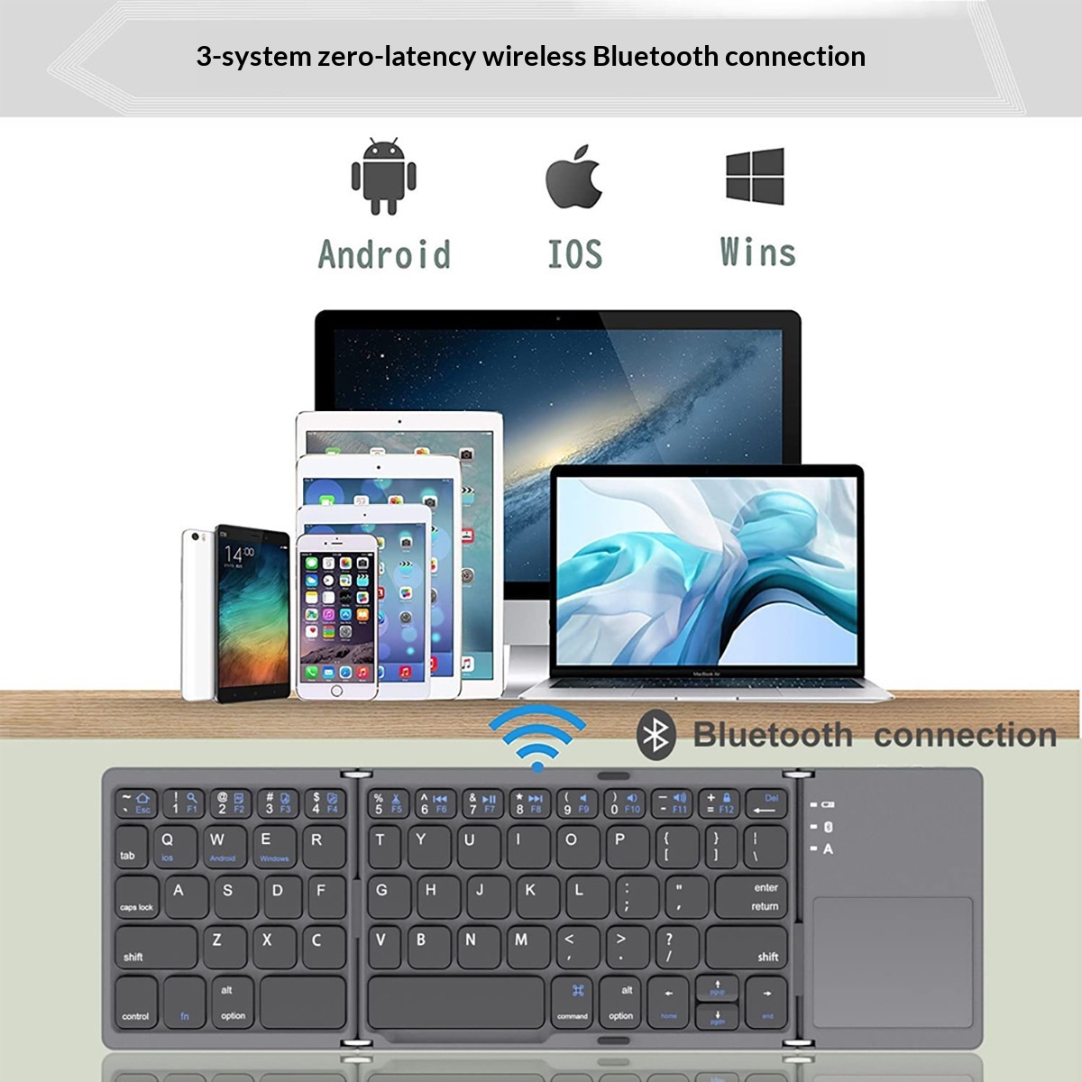 Grenzenlose, kabellose Bluetooth-Falttastatur, geeignet für Business-Tablets und Büros – ultradünn und tragbar_voghion.com
