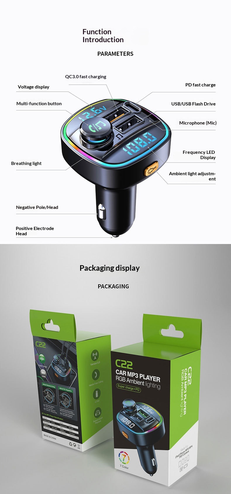 Bluetooth carkit voor auto met snellaadfunctie_voghion.com
